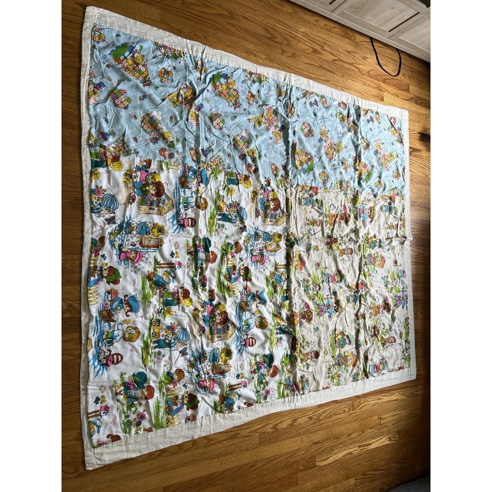 Vintage Handmade Children's Quilt Blanket Storybook‎ Print Crib Toddler 44x58